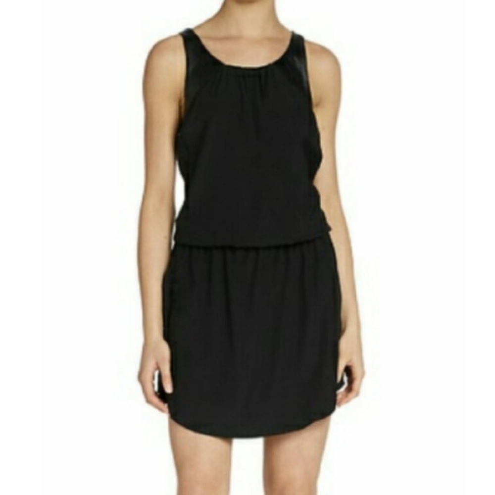 David Lerner Dress Silk Spandex Lambs Leather Open Back Black Mini Size Small
